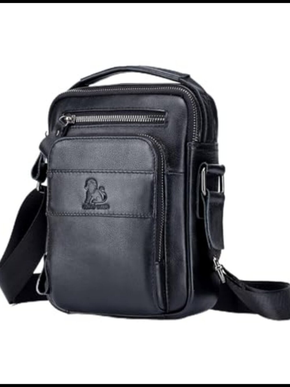 Cowhide Leather Crossbody Bag for Men Double Compartment Sling
